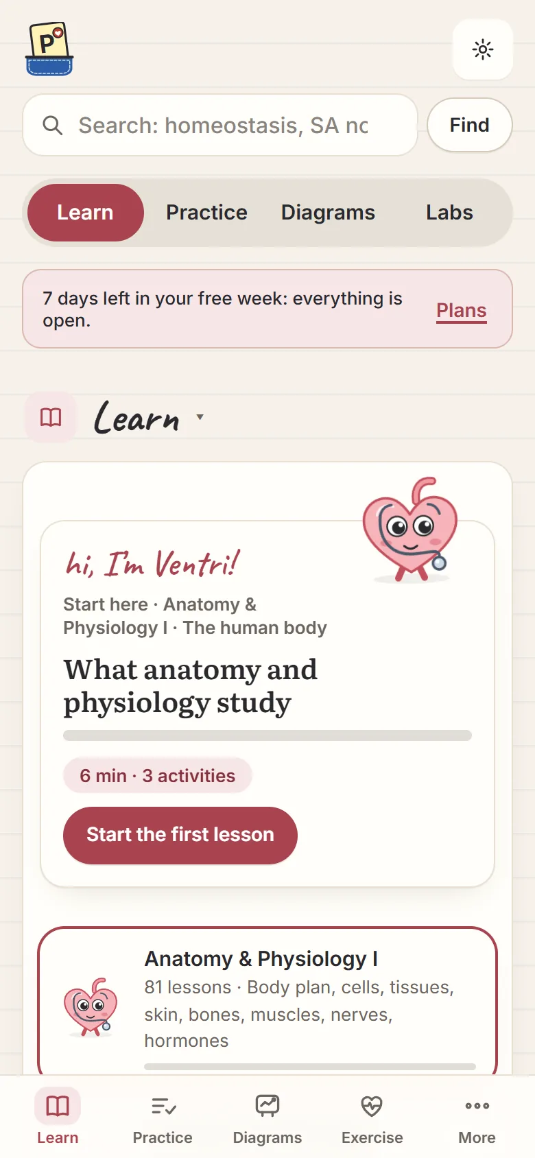 Anatomy and Physiology Learn: Ventri the heart introduces the first lesson