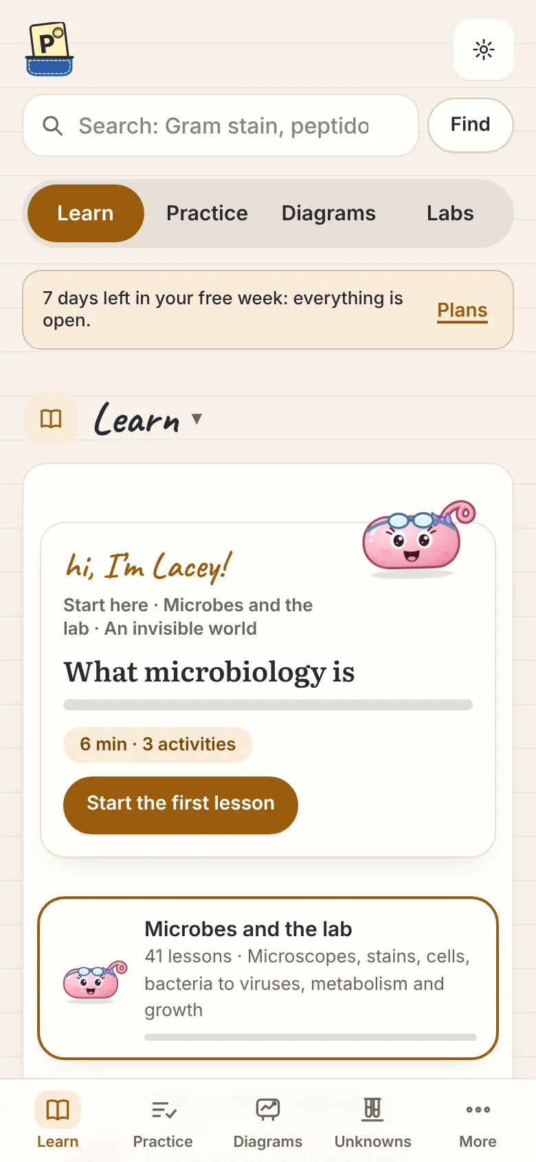 Microbiology Learn: Lacey the Lactobacillus introduces the first lesson