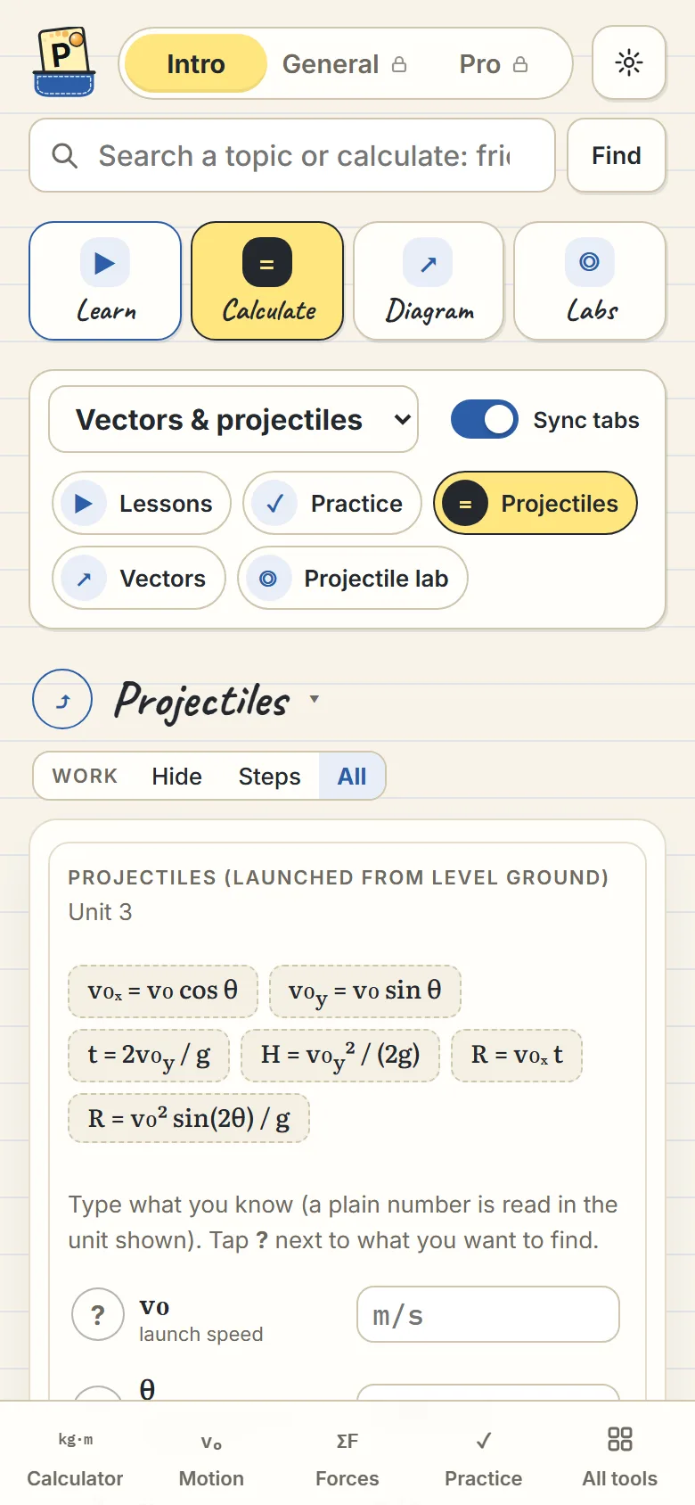 The Projectile lab: aim, launch and compare paths